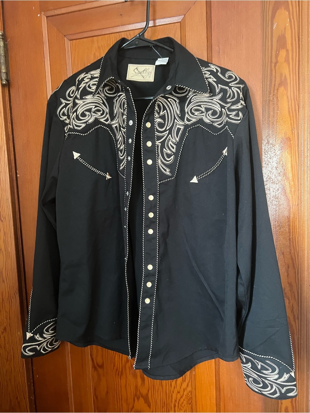 Scully Black Western Snap Shirt with Cream Embroidery - Picture 2 of 10